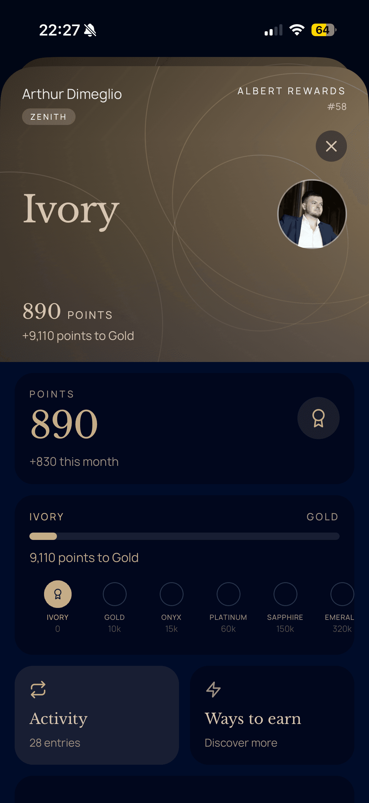 A member card in the Albert Club app